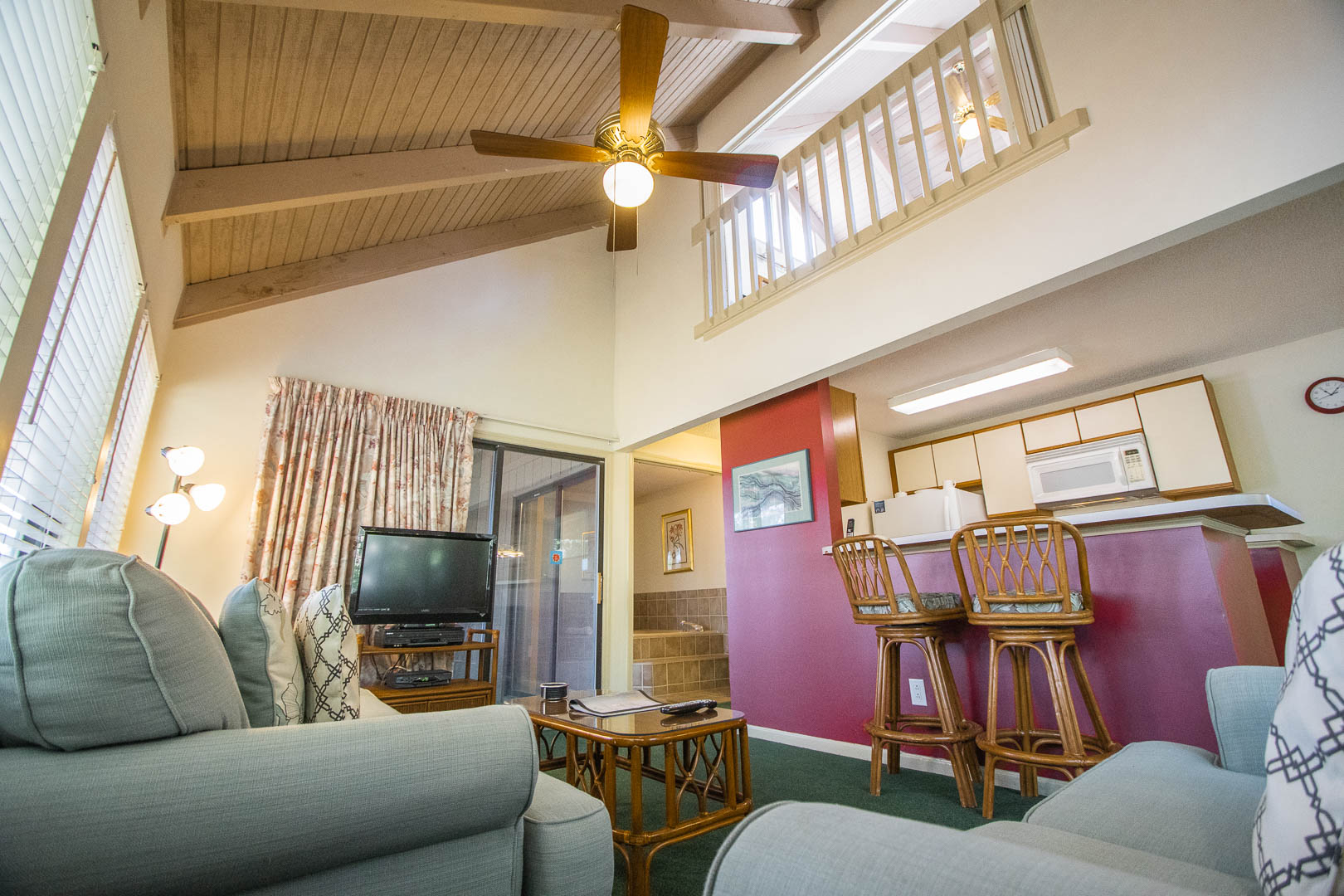 A spacious living room area at VRI's Sandcastle Cove in New Bern, North Carolina.